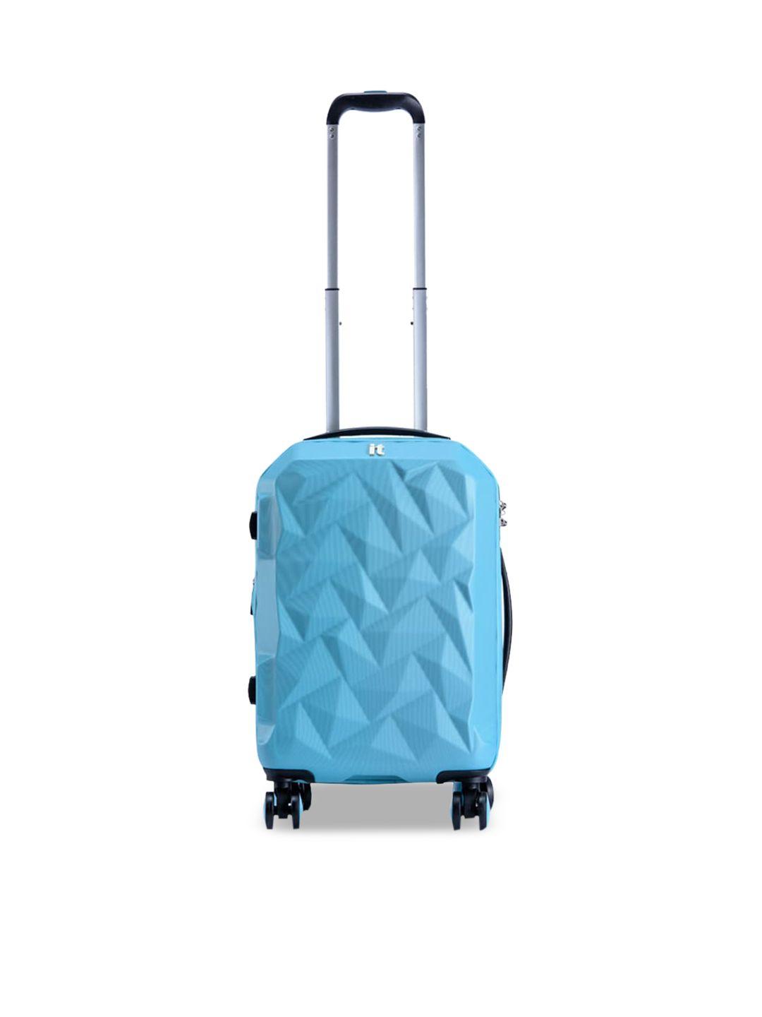 it luggage blue textured hard-sided cabin trolley bag