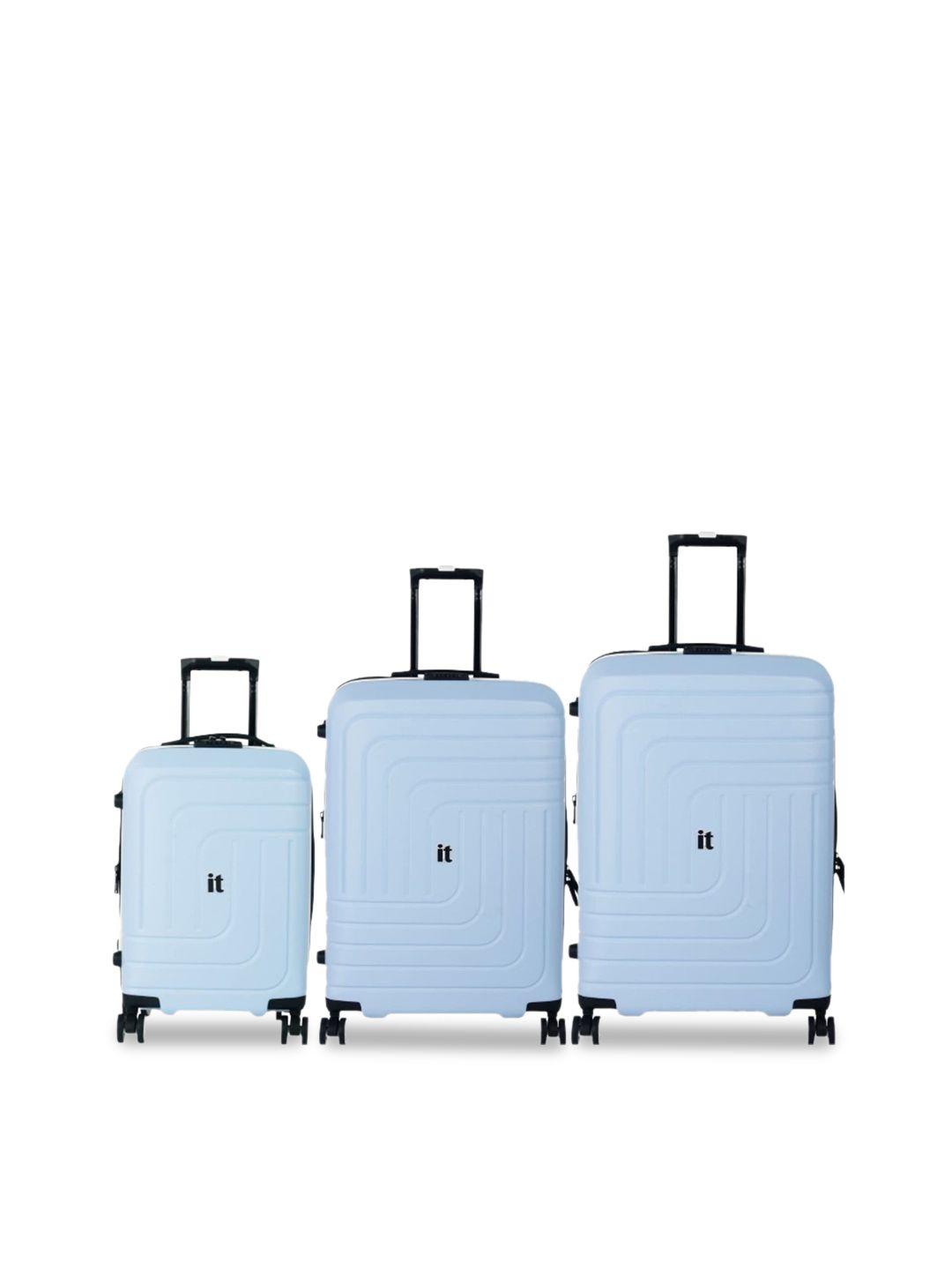 it luggage convolved set of 3 blue hard-sided trolley suitcases bags-50.8,60.96,71.12cm