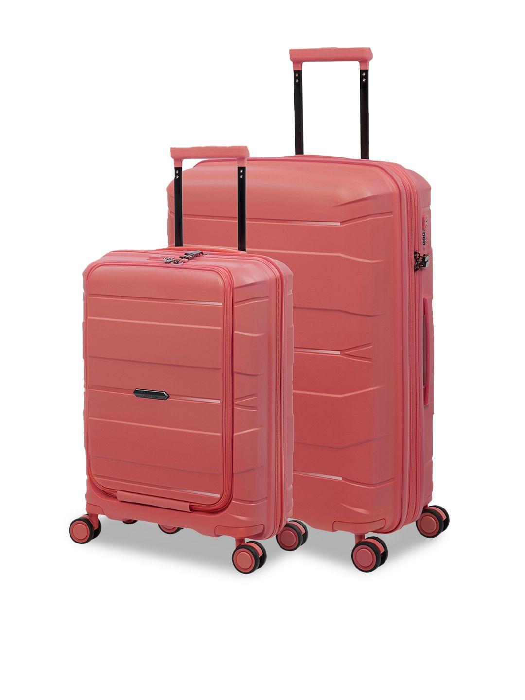 it luggage coral pink set of 2 solid hard-sided trolley suitcases