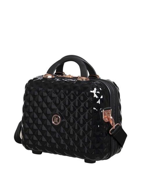 it luggage glitzy black polycarbonate quilted vanity case