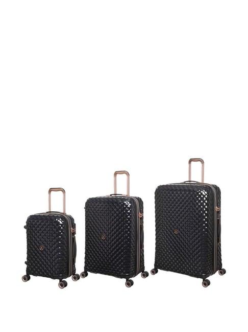 it luggage glitzy black quilted trolley bag pack of 3 - 54 cms, 70 cms & 80 cms