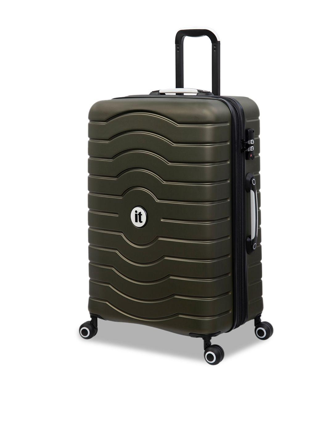 it luggage olive black textured hard-sided cabin trolley suitcase