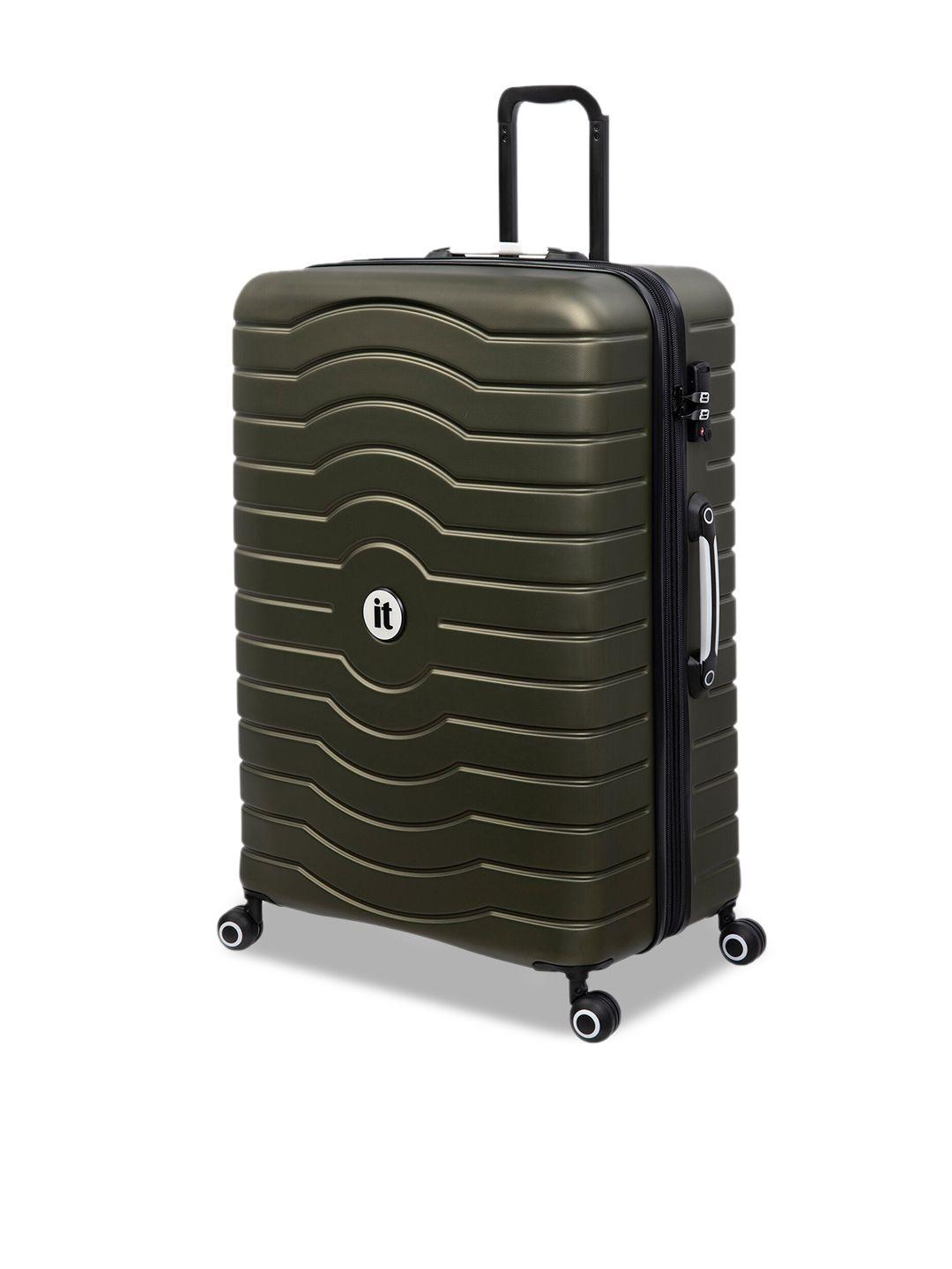 it luggage olive-green textured hard-sided large trolley suitcase