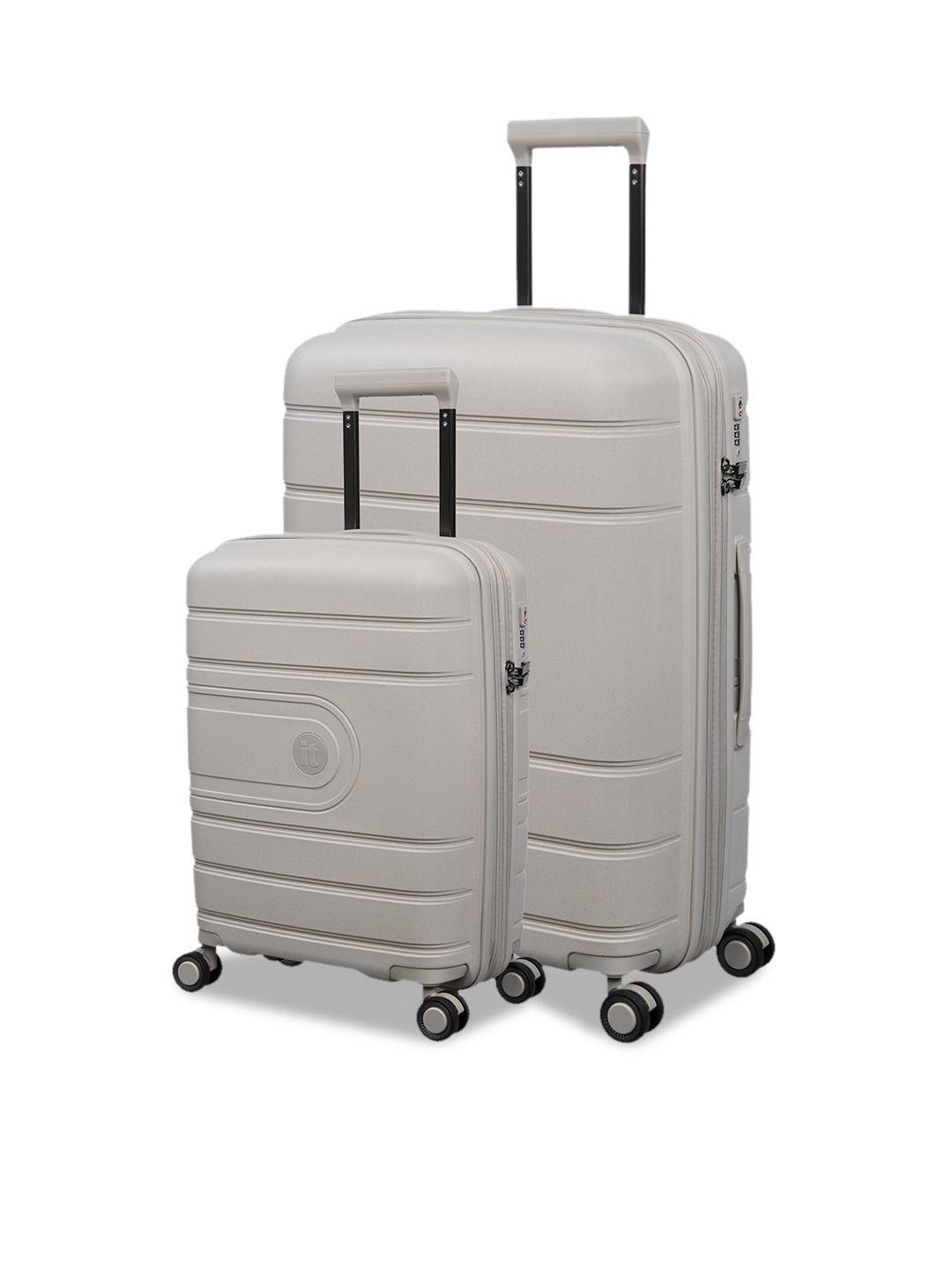 it luggage set of 2 beige textured large hard-sided trolley suitcase