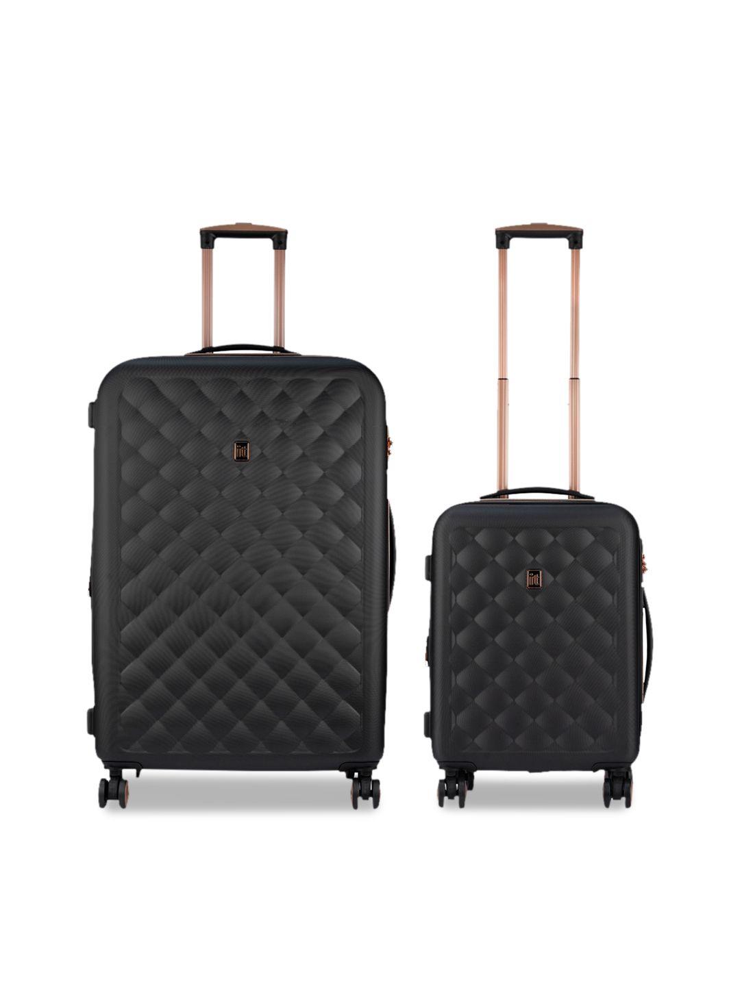 it luggage set of 2 black textured hard-sided trolley bags