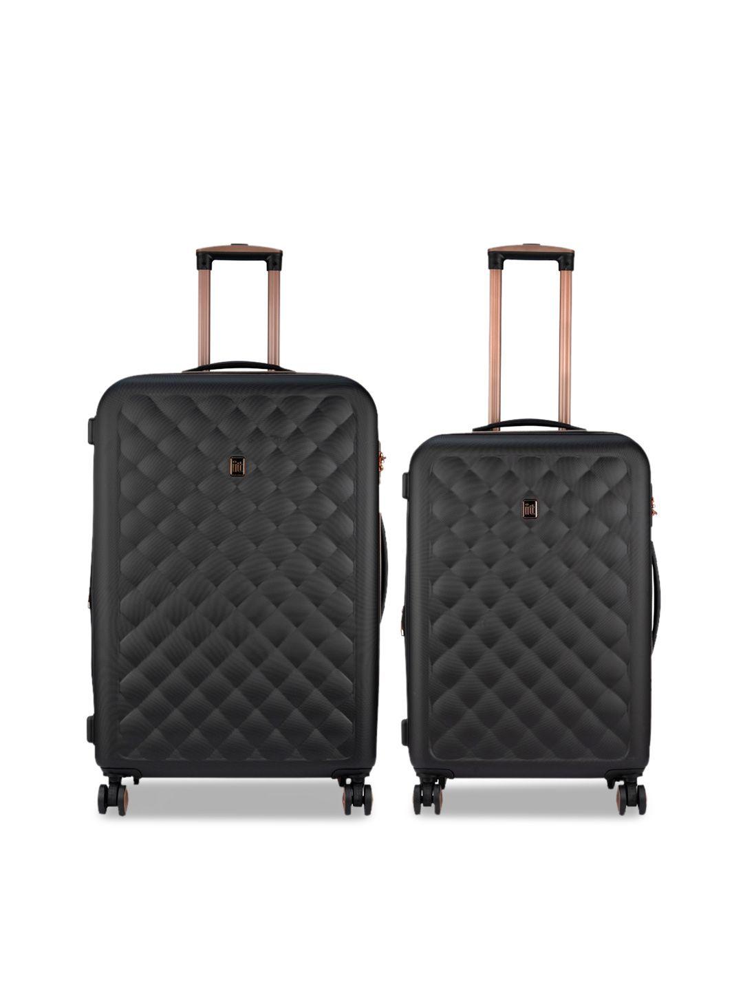 it luggage set of 2 black textured trolley suitcase