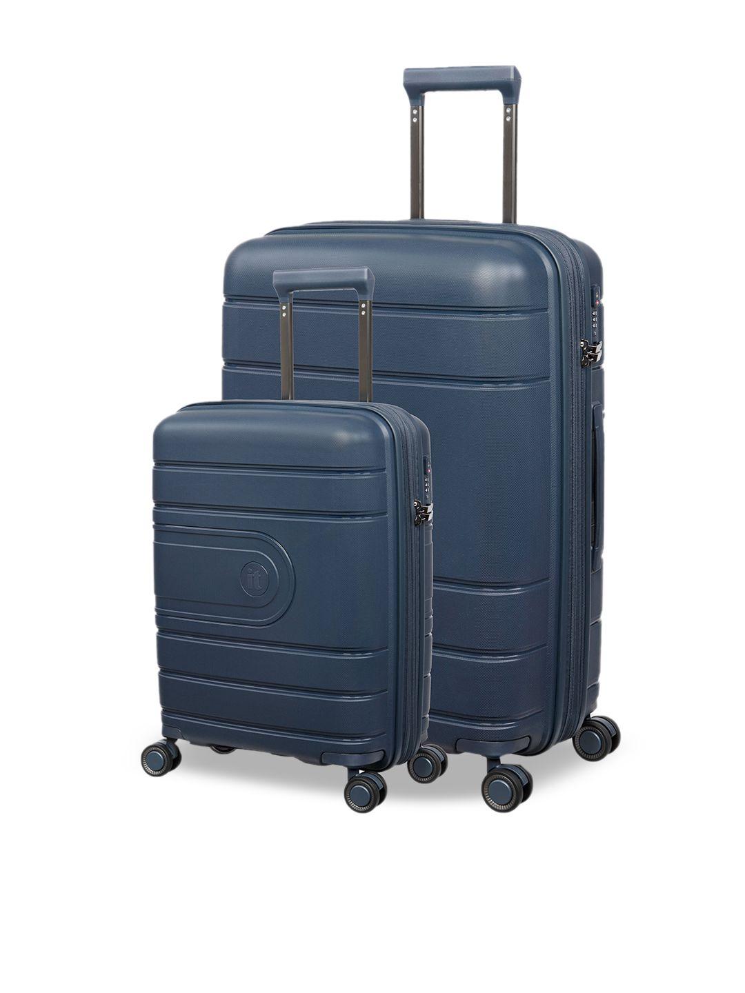 it luggage set of 2 blue textured hard-sided large trolley suitcases