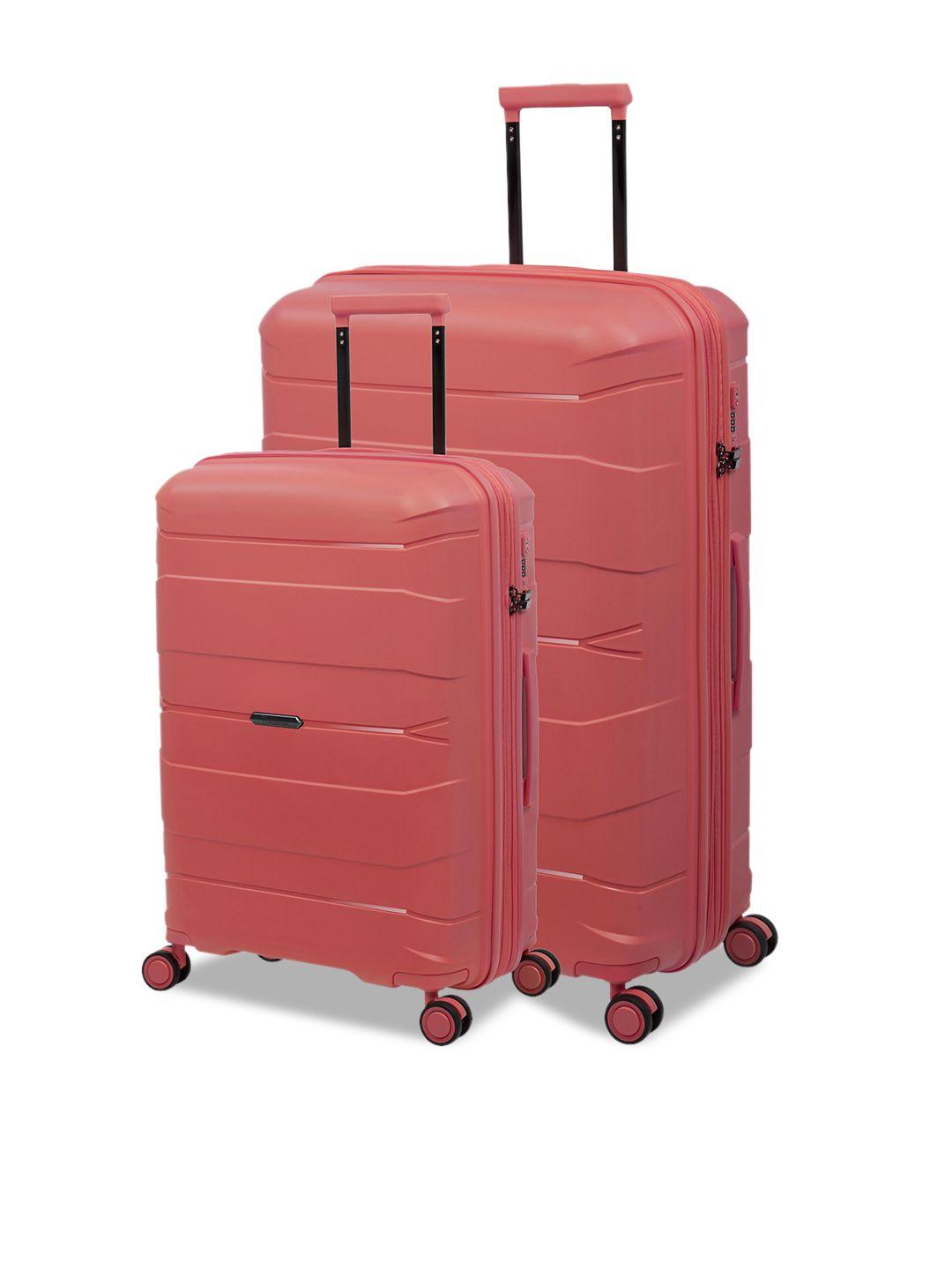 it luggage set of 2 coral-red solid hard-sided trolley suitcases