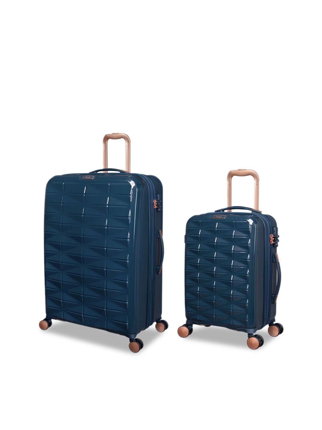 it luggage set of 2 navy blue solid hard-sided trolley bags