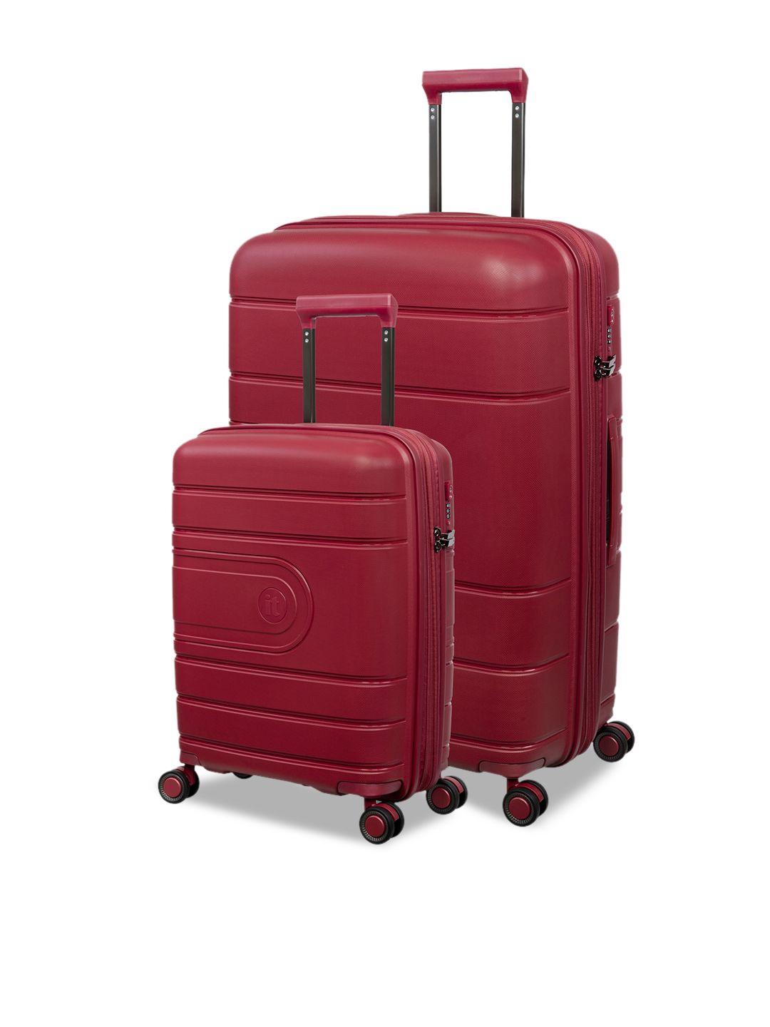 it luggage set of 2 red patterned 360-degree rotation hard-sided trolley bag