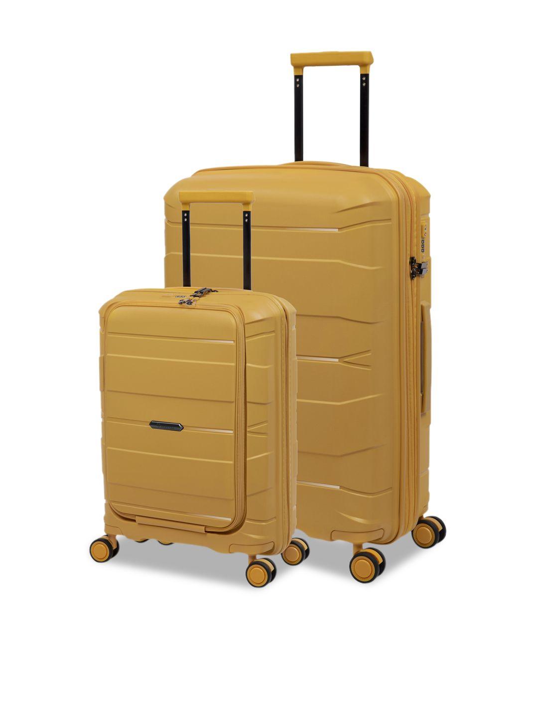 it luggage set of 2 yellow solid hard-sided trolley suitcases