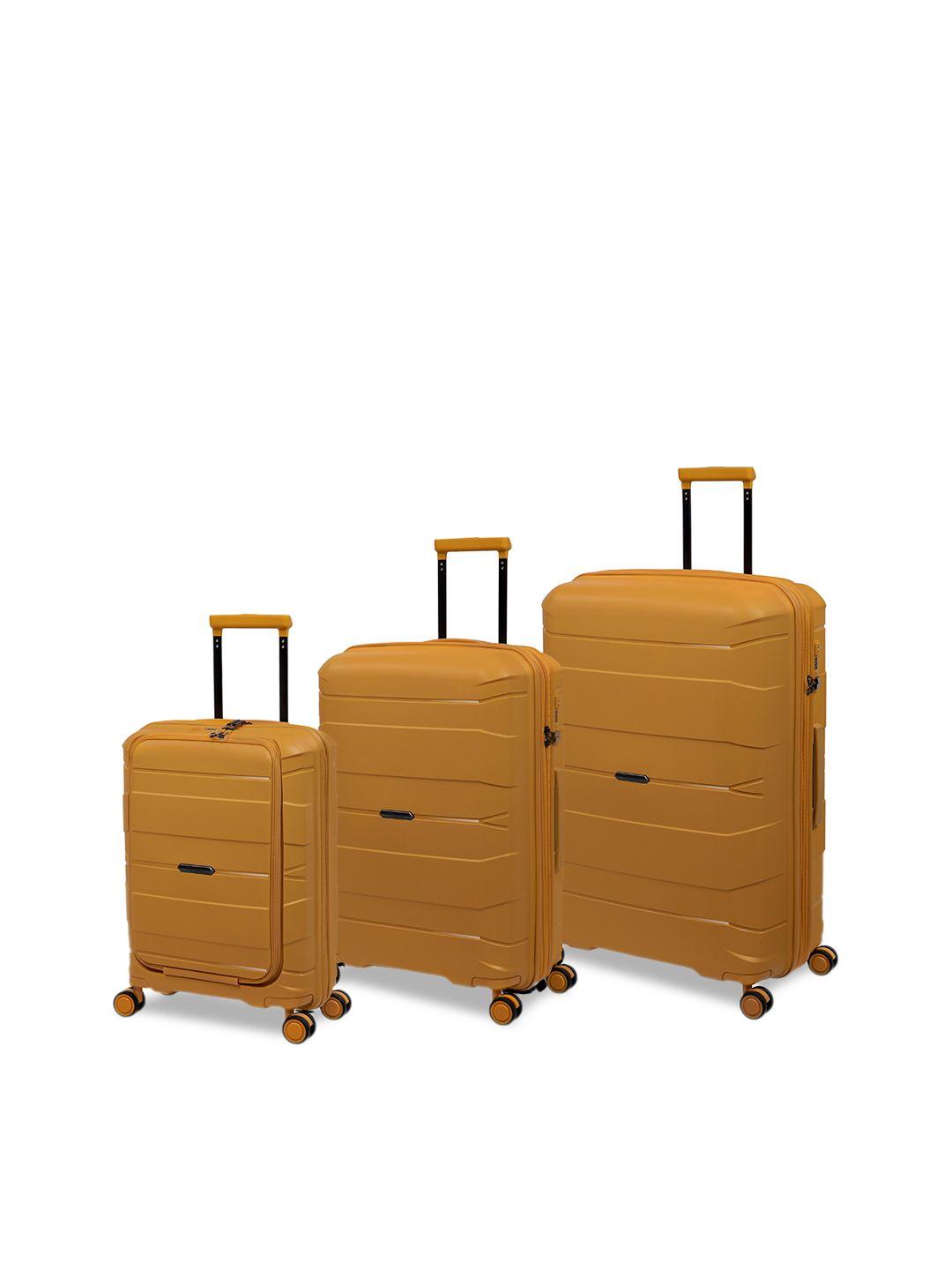 it luggage set of 2 yellow textured hard-sided large trolley suitcase