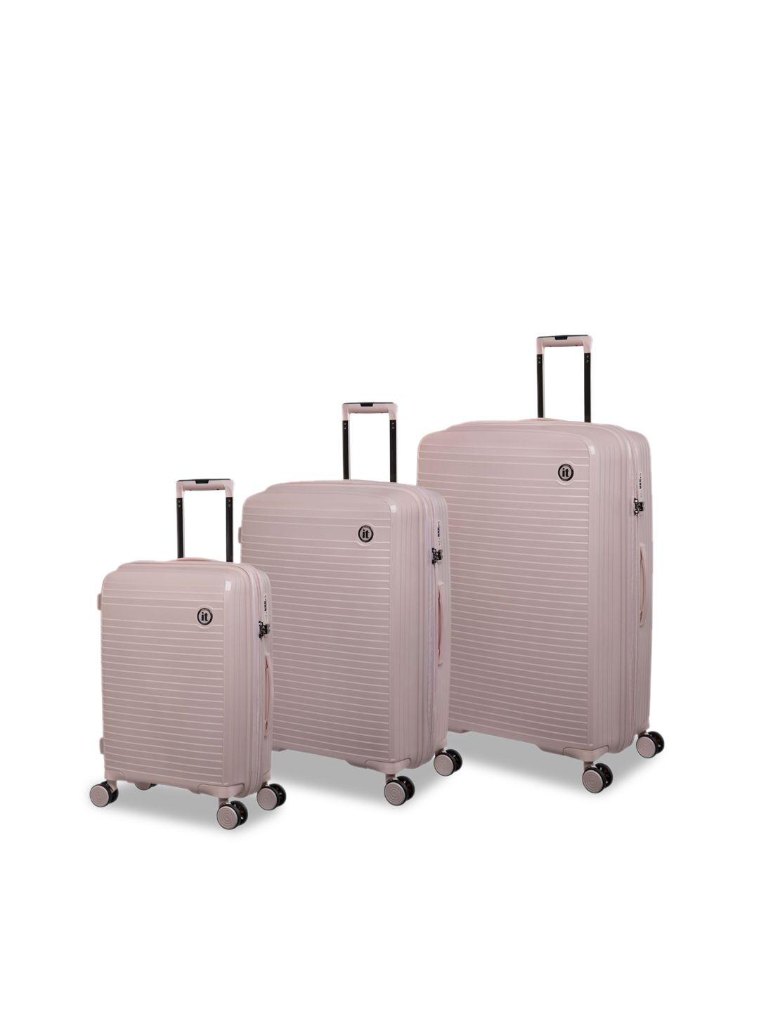it luggage set of 3 pink textured hard-sided trolley suitcases