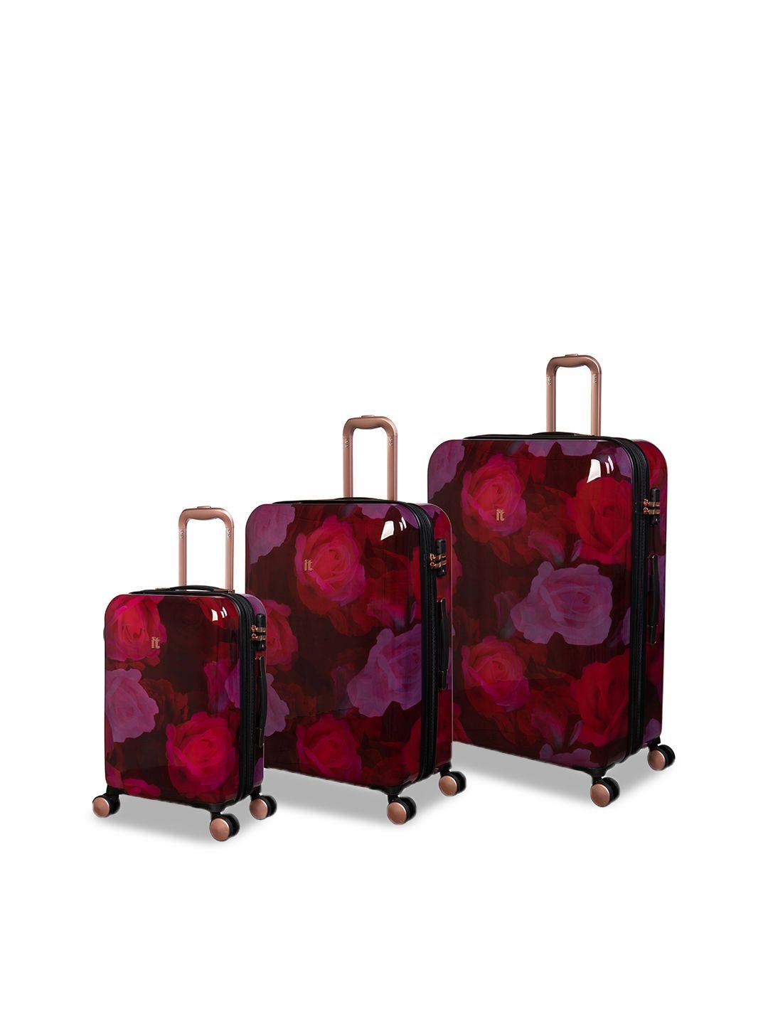 it luggage set of 3 red textured hard-sided trolley suitcases