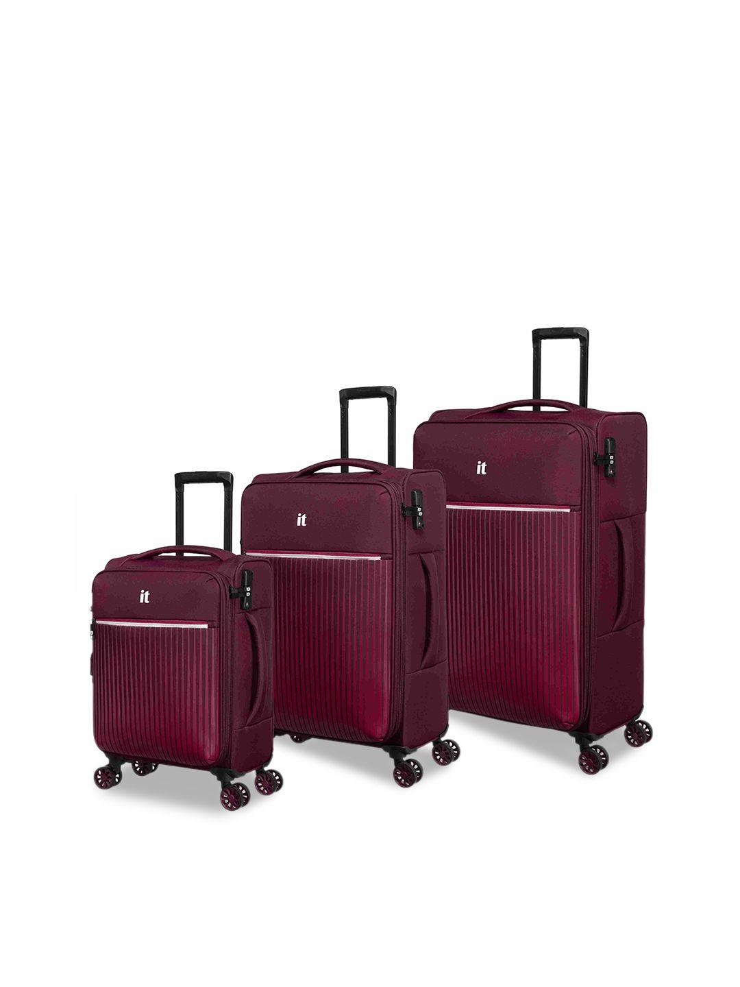 it luggage set of 3 striped soft-sided cabin, medium & large trolley suitcases