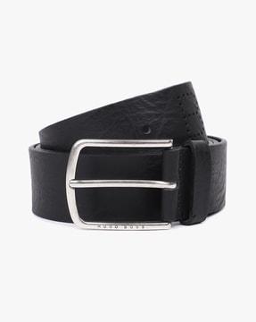 italian leather belt with polished hardware