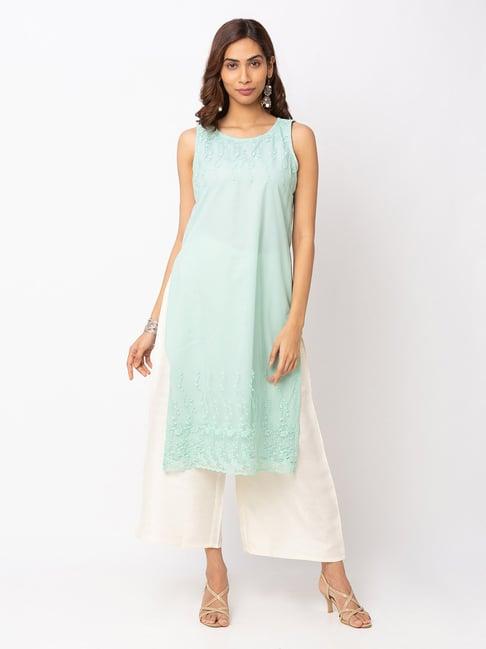 iti mint green embroidered kurta