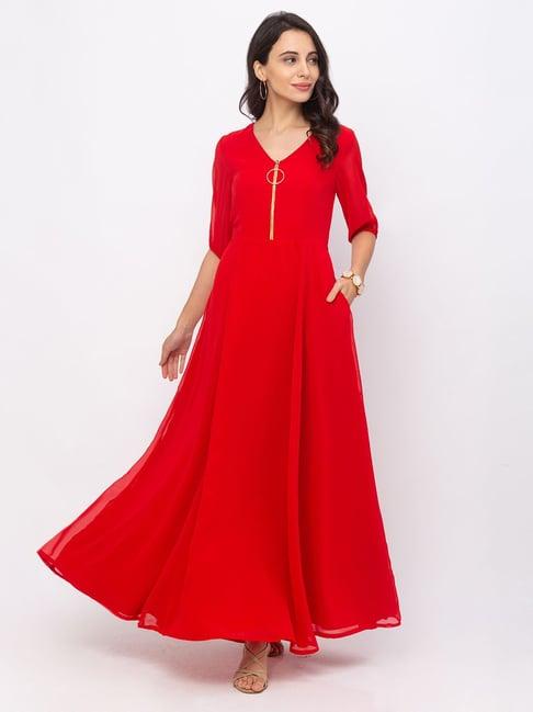 iti red regular fit dress