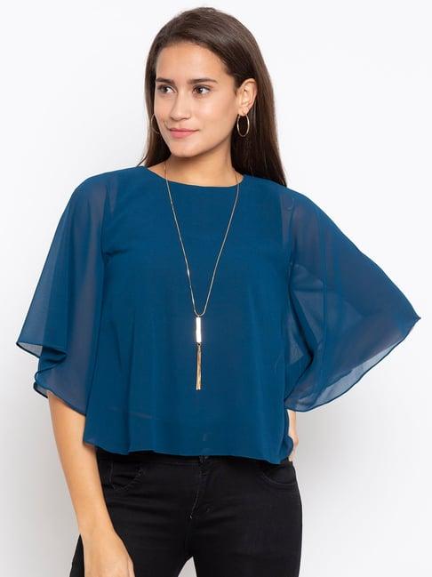 iti teal blue regular fit cape top