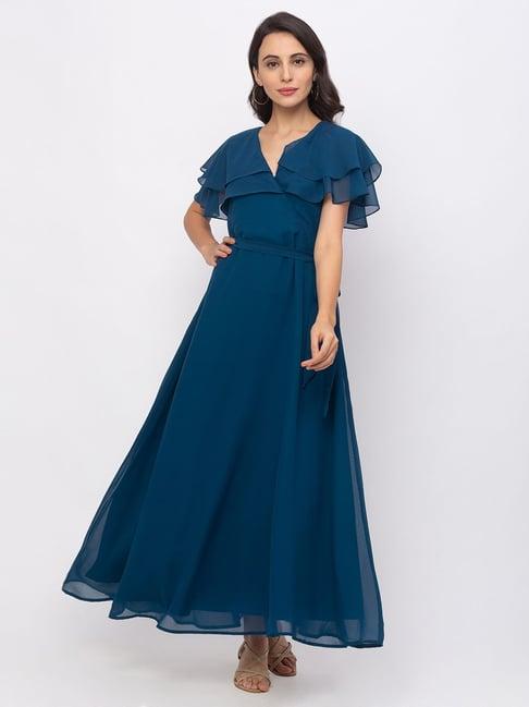 iti teal blue regular fit dress