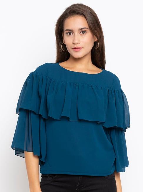 iti teal blue regular fit top