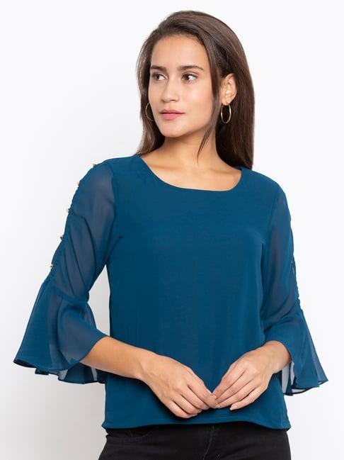 iti teal blue regular fit top