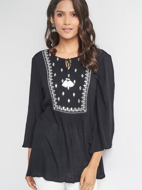 itse black embroidered tunic