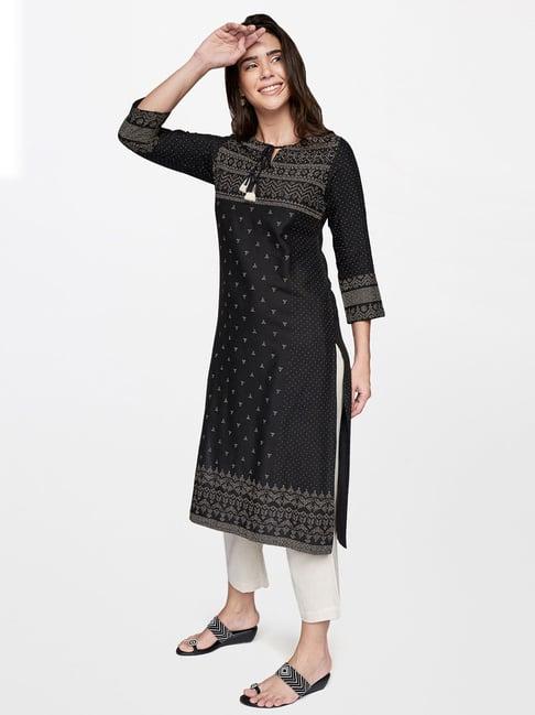 itse black printed kurta