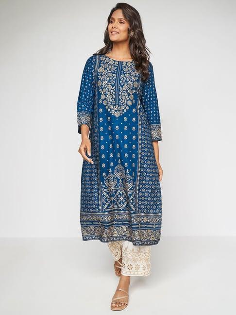 itse blue floral print kurta