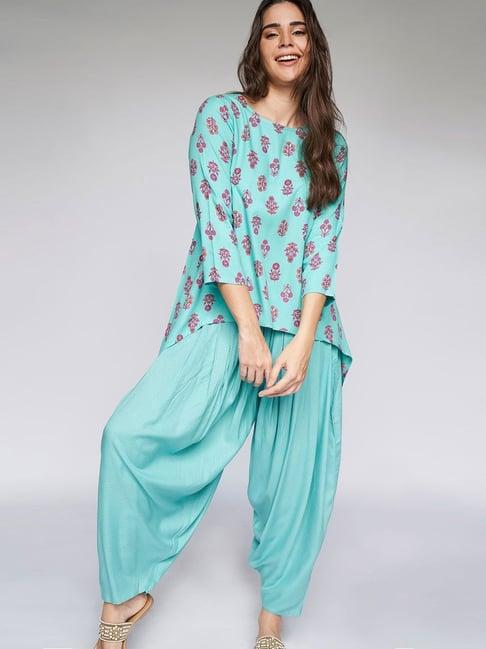 itse blue floral print top with dhoti pants