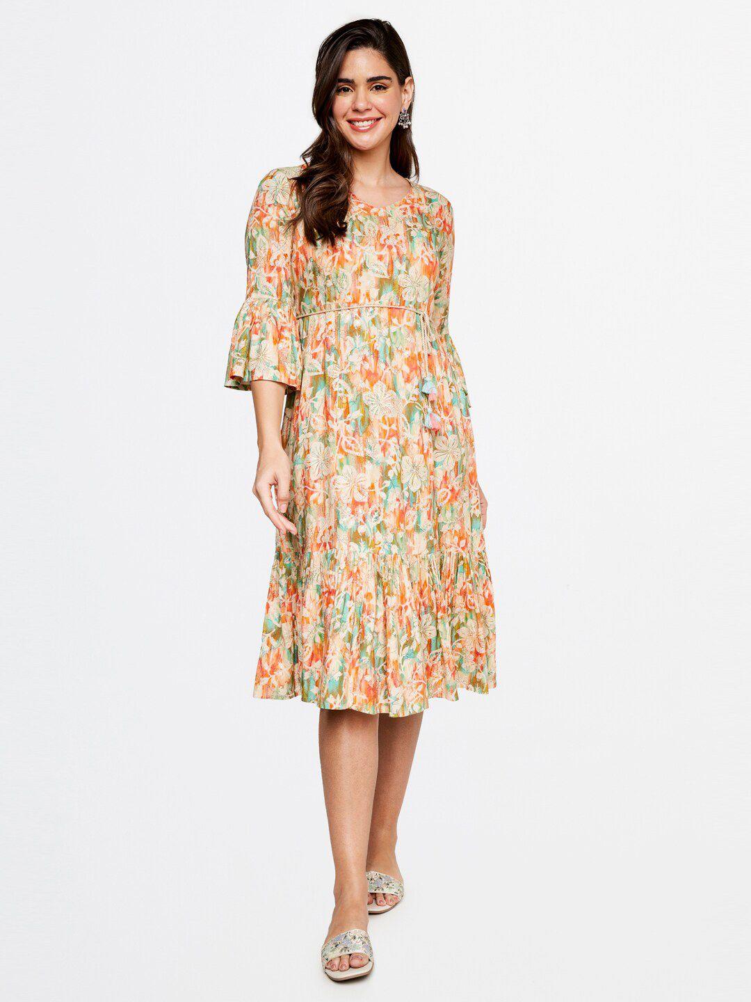 itse floral print bell sleeve fit & flare dress