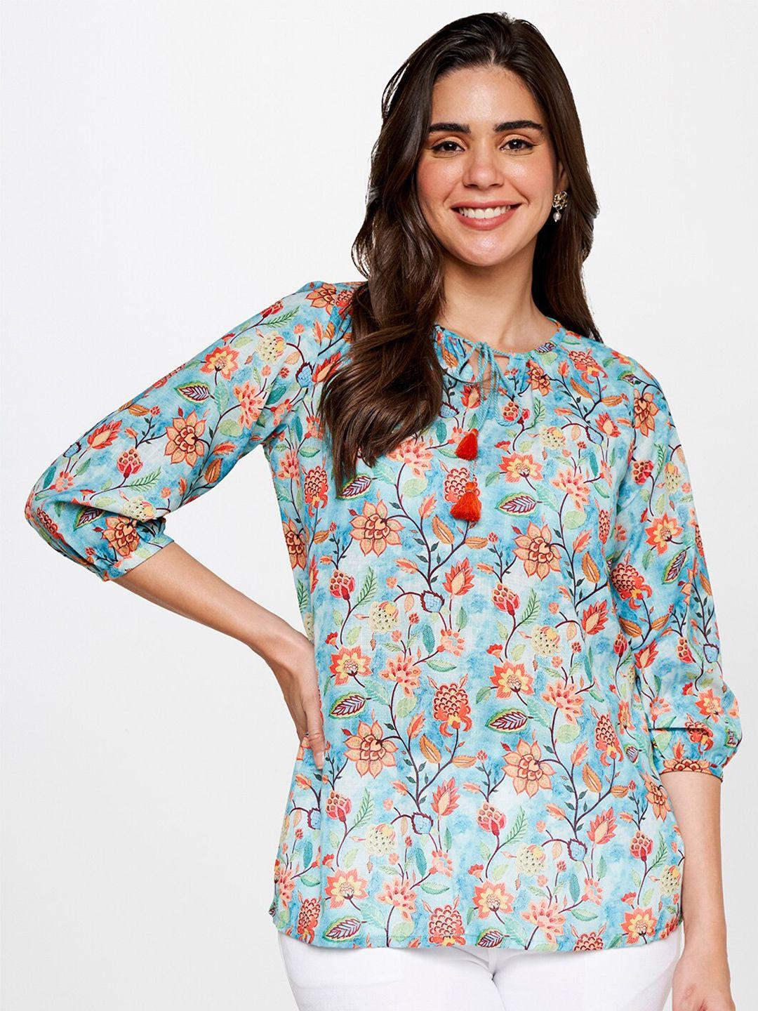 itse floral printed tie-up neck casual top