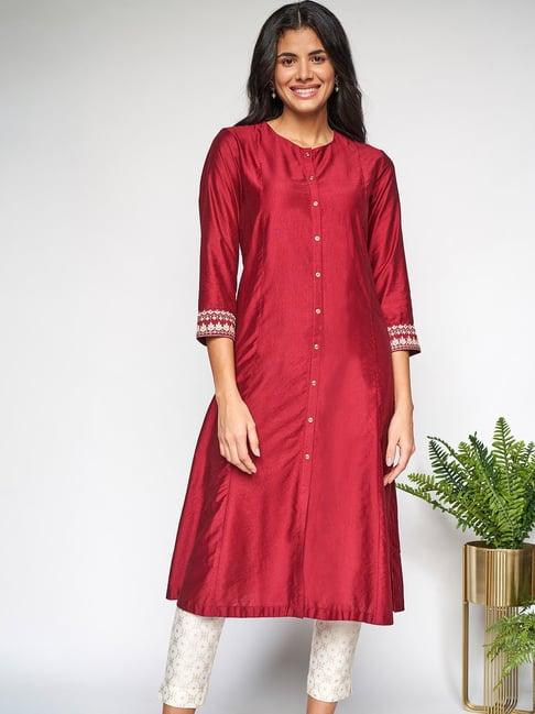 itse maroon embroidered kurta