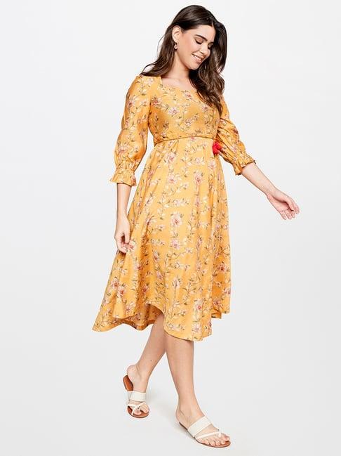 itse mustard floral print ethnic dress