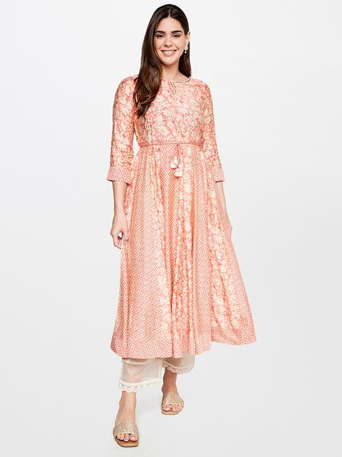 itse peach floral print kurta