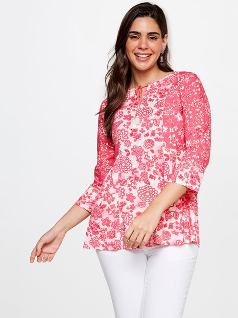 itse pink & white floral print top
