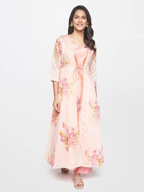 itse pink printed gown with shrug