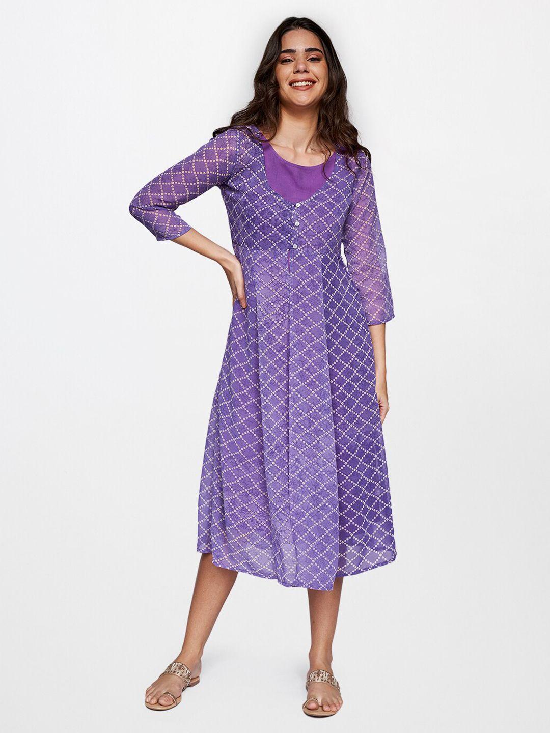 itse purple & white bandhani ethnic a-line midi dress