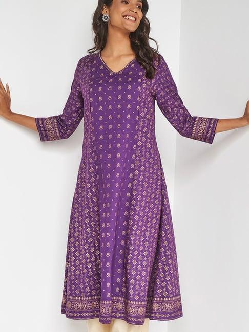 itse purple floral print kurta