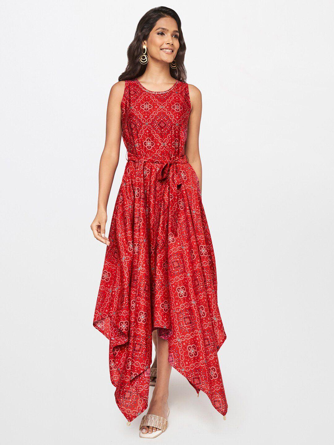 itse red ethnic motifs maxi dress