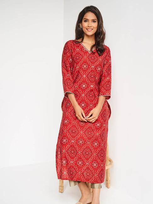 itse red printed kurta