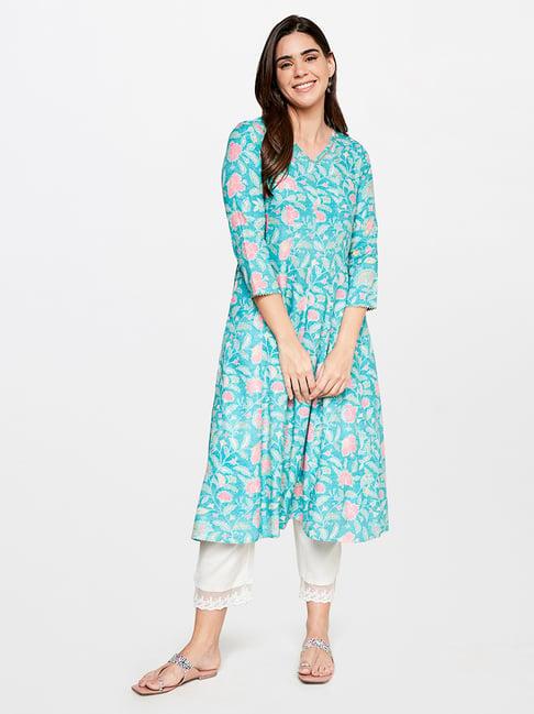 itse sky blue floral print kurta