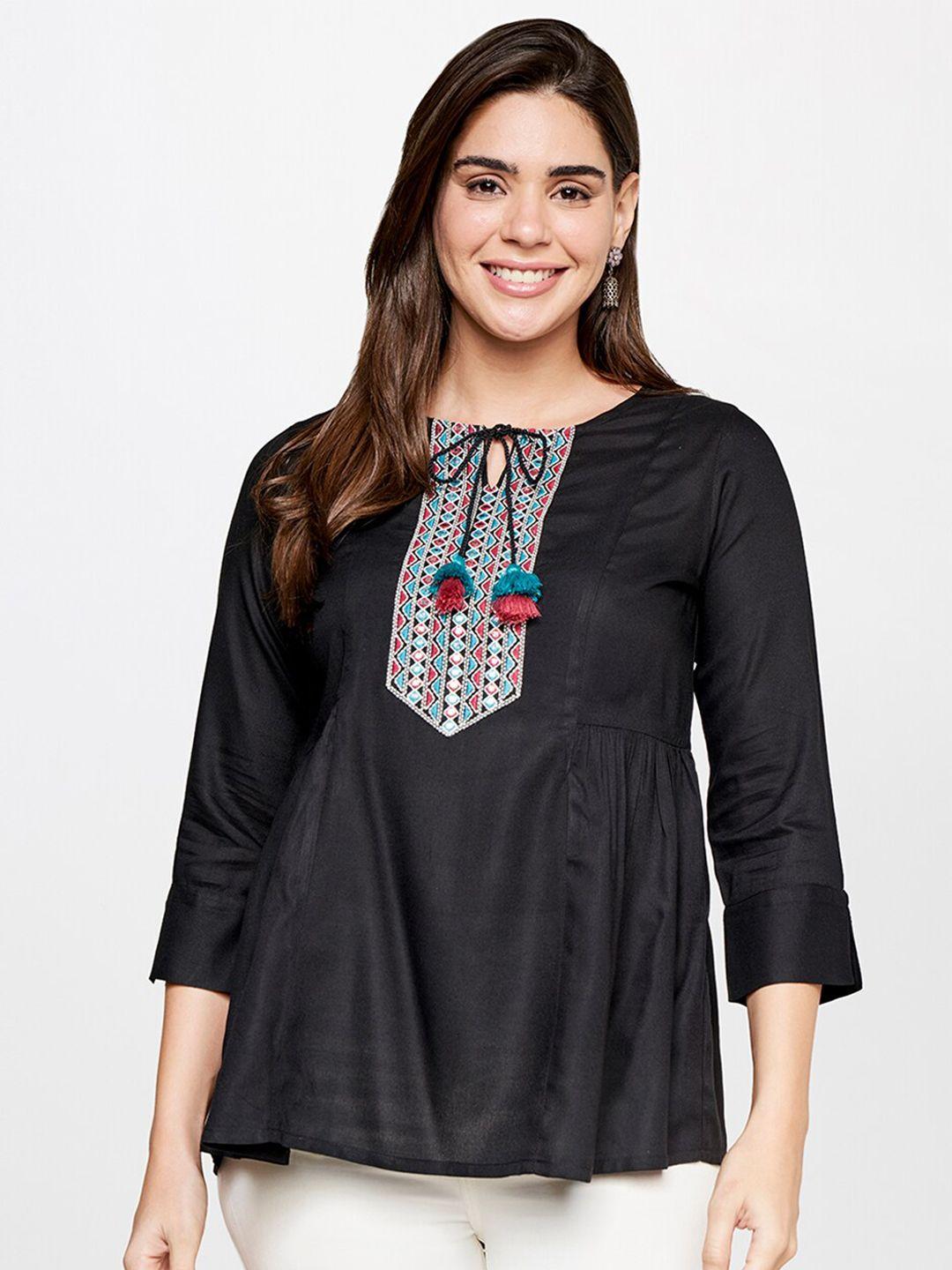 itse tie-up neck three-quarter sleeves casual top