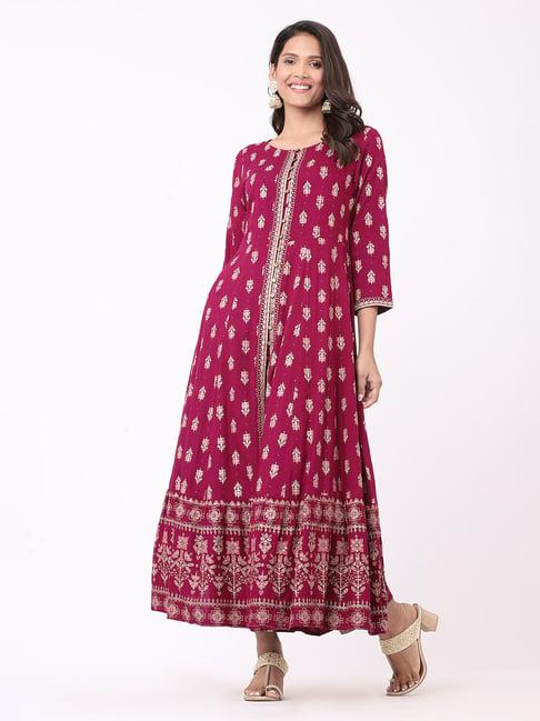 itse wine floral print kurta