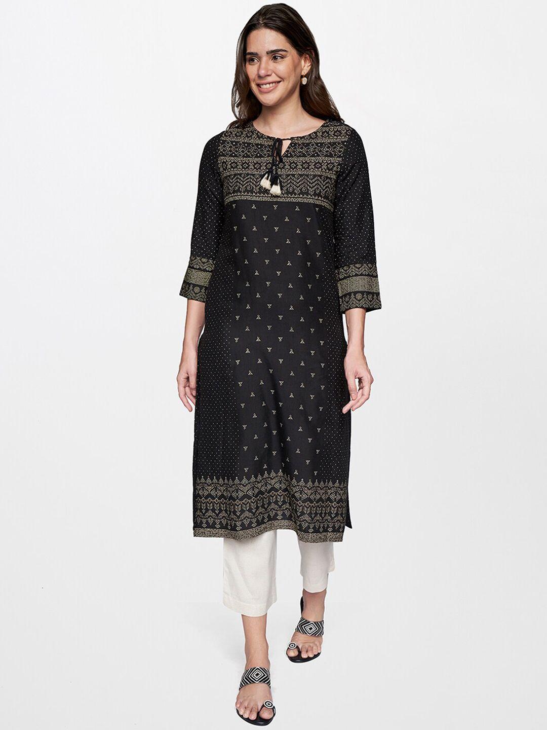 itse women black ethnic motifs printed kurta