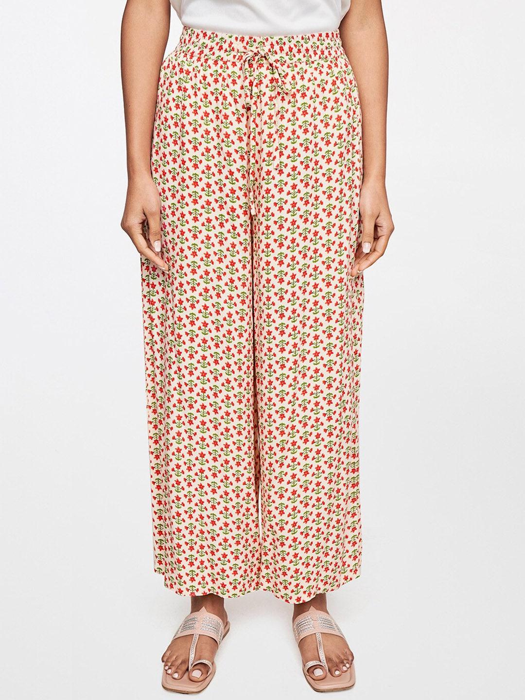 itse women off white & red floral printed trousers