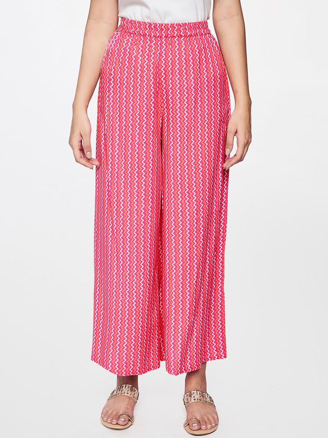 itse women pink striped comfort loose fit pleated trousers