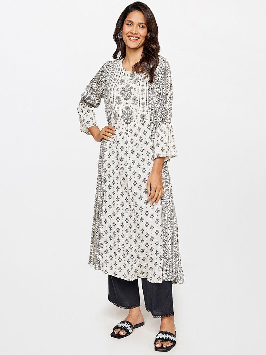 itse women white floral printed kurta