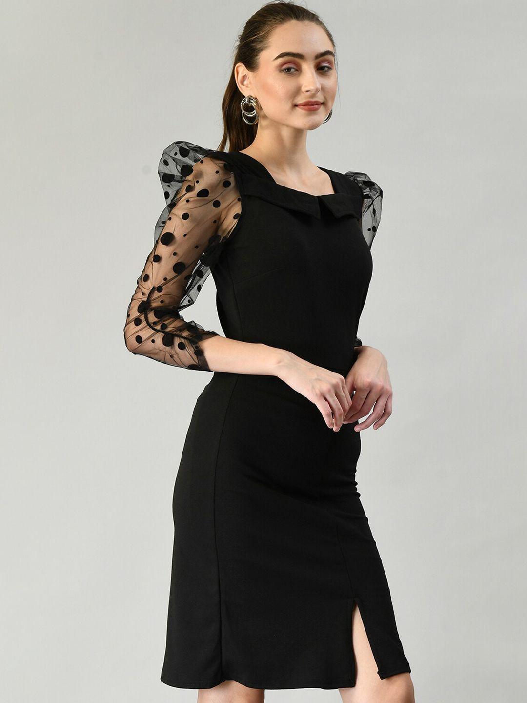 iuga black solid puff sleeves sheath dress