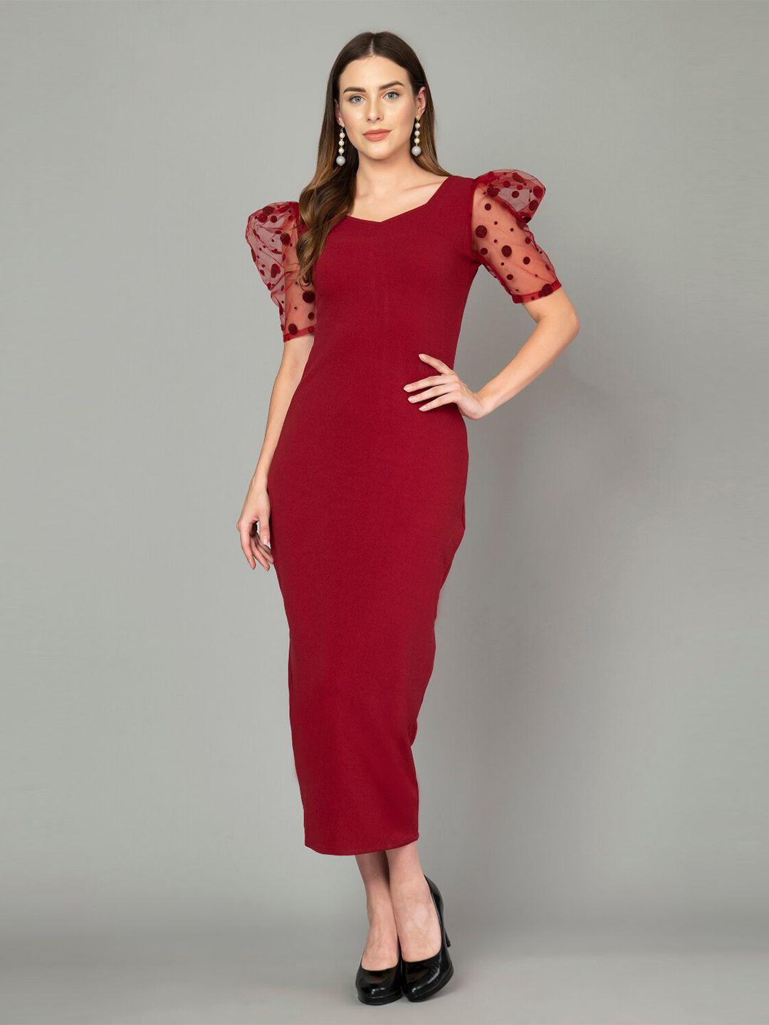 iuga maroon sweetheart neck puff sleeve maxi dress